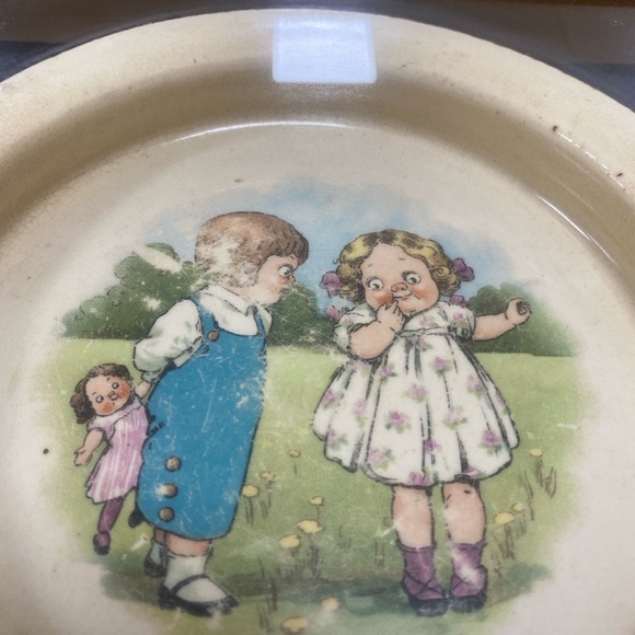 Antique Buffalo Pottery Campbell’s Soup Kids BABY Food Dish BOWL Wood Frame USA - Picture 11 of 13
